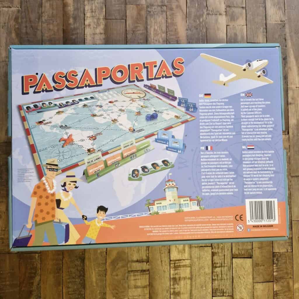 Achterzijde doos Passaportas, jorta bvba, gezelschapsspel
